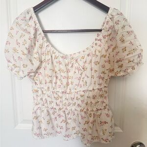 Celebrity Pink Cream Blouse with Pink & Mustard Floral Print